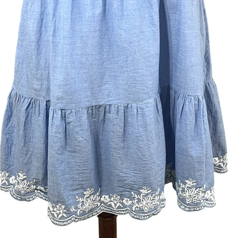 LOFT Ann Taylor Blue Flutter Sleeve Dress XS Eyelet Hem Tiered Mini Boho Summer